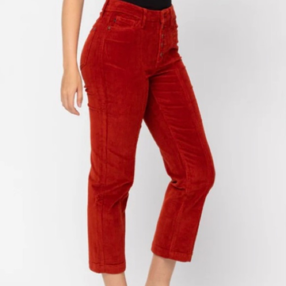 Judy Blue Fez Corduroy ankle straight leg vivid rust 11